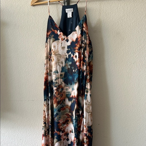 Nicole Miller Floral Racerback Built In Bra Silky Maxi Dress NWT size L - Picture 2 of 7